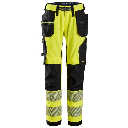 6943 High-VIS, Stretch-Arbeitshose mit Holstertaschen, Warnschutzklasse 2