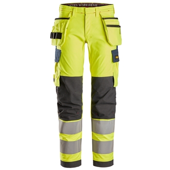 6268 ProtecWork, Pantalon de travail extensible avec poches holster haute visibilité, Classe 2
